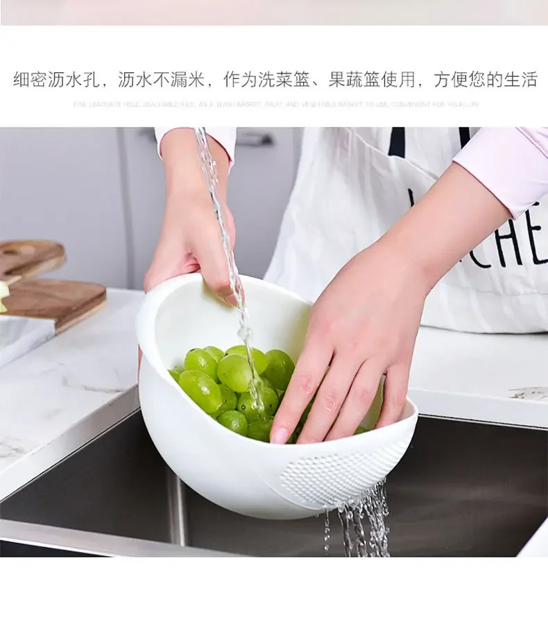 1PC-Silicone Colander Rice Bowl Drain Basket Fruit Bowl Washing Drain Basket with Handle Washing Home Kitchen Organizer