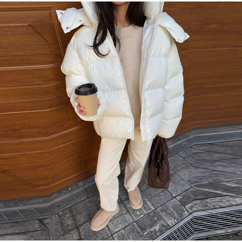 Casual Mit Kapuze Puffy Gepolsterte Mantel Frauen Winter Fashion Solid Zipper Unten Baumwolle Mäntel Weibliche Neue Klassische Retro Straße Oberbekleidung – Detail 12