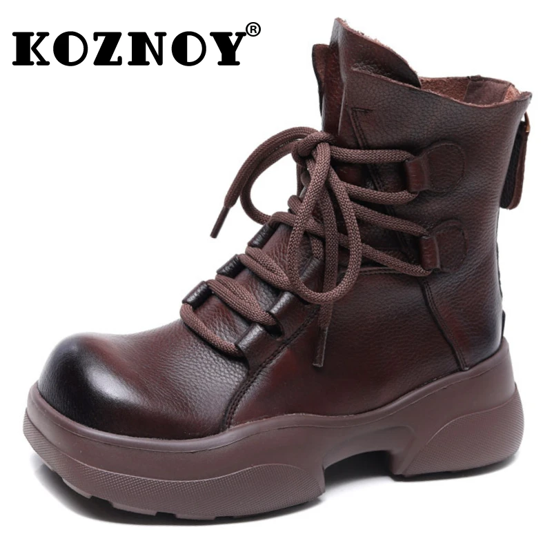 

Koznoy Platform Boots 6cm Cow Genuine Leather Punk High Top Wedge Thick Sole Ladies Motorcycle Ankle Booties Women Autumn Shoes
