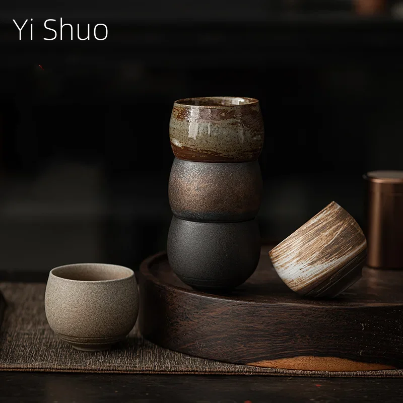 Japanese style handmade stoneware tea cup Kung Fu tea set cup small single ancient style quiet road bowl teacup tea cup