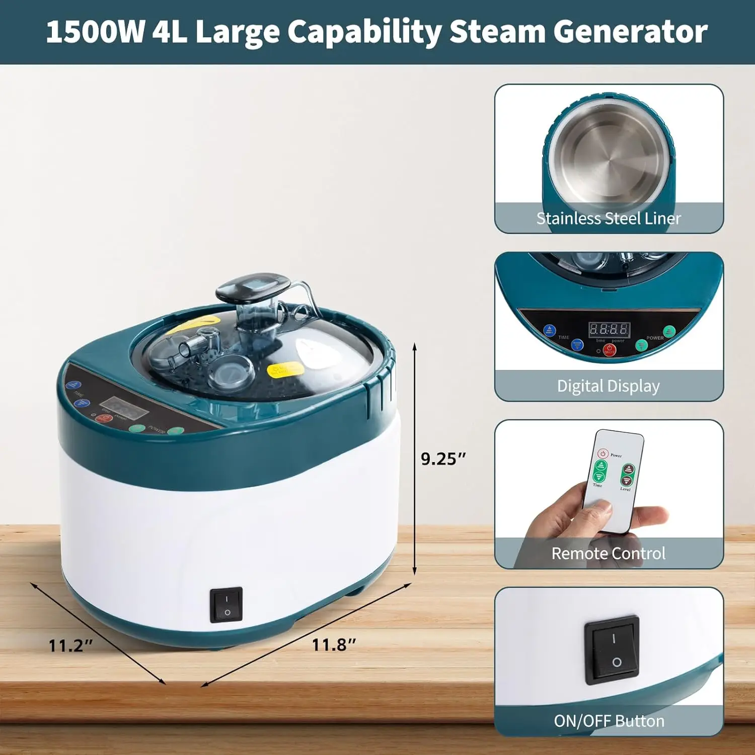 4L Sauna Steam Generator Portable Sauna Steamer with Remote Control Home Sauna Steam Pot Stainless Steel Pot 4