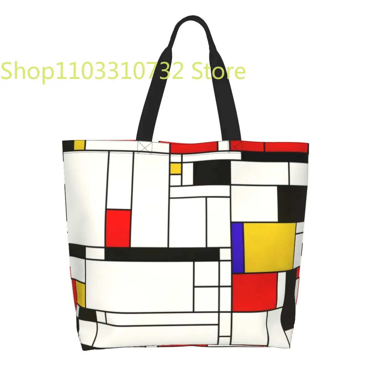 

Recycling Piet Mondrian Style Abstract Art Shopping Bag Women Shoulder Canvas Tote Bag Portable De Stijl Grocery Shopper Bags