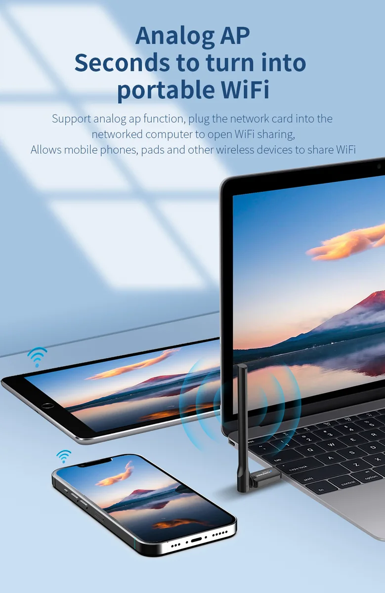 Comfast 287Mbps Adapter 2.4G WiFi Card 3dBi Antenna Wifi6 USB Dongle AX300 802.11ax Wireless WiFi Receiver PC Laptop Driver Free — view 5