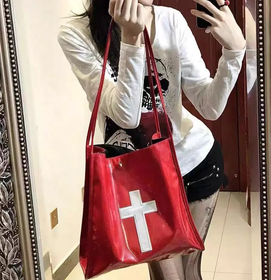 JIAERDI Retro Gothic Cross Y2k Handbag Women Hot Girls PU Leather Large Capacity Handbags Ladies Harajuku Vintage Shoulder Bags