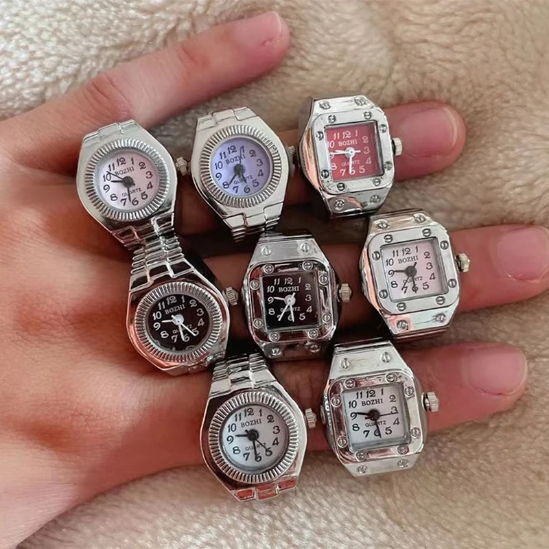 Reloj de dedo Punk Vintage para mujer y niña, Mini correa elástica, relojes de aleación, anillos de pareja, reloj de joyería, reloj de cuarzo romano Retro, anillos