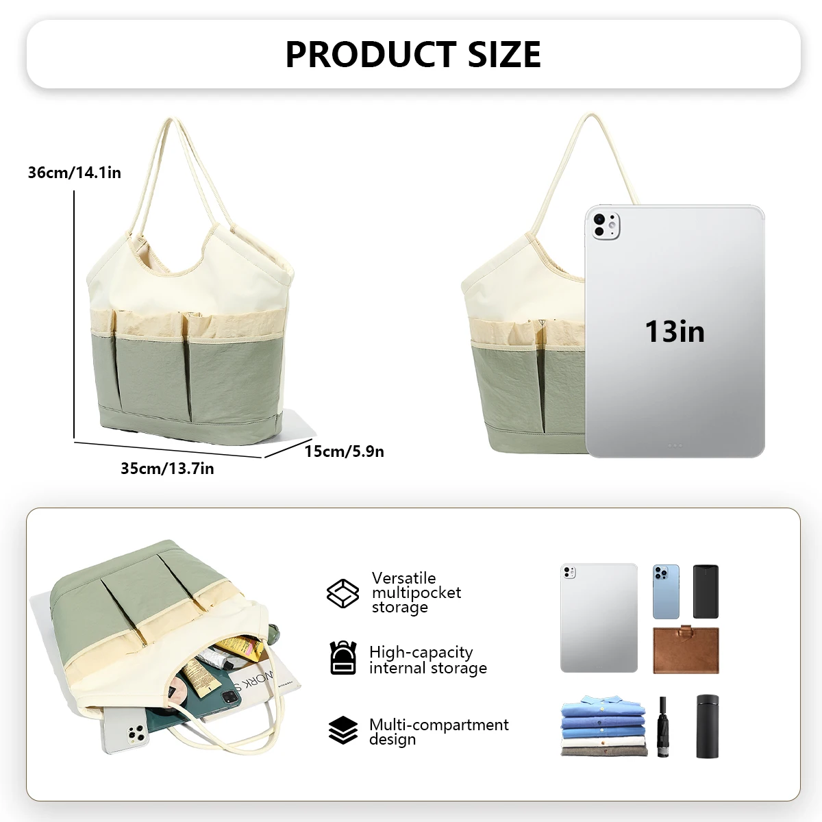 Lightweight Bag for Women, Large Capacity, Waterproof Shoulder Bag, Color Matching, Suitable for Students, Simple and Versatile, Casual Shopping Tote Bag, Suitable for Commuting to Work