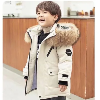 -30℃ Winter Kids Padded Jacket Children Thick Plus Velvet Warm Parkas Coat Boys Girls Fur Collar Hooded Cotton Clothes Outerwea