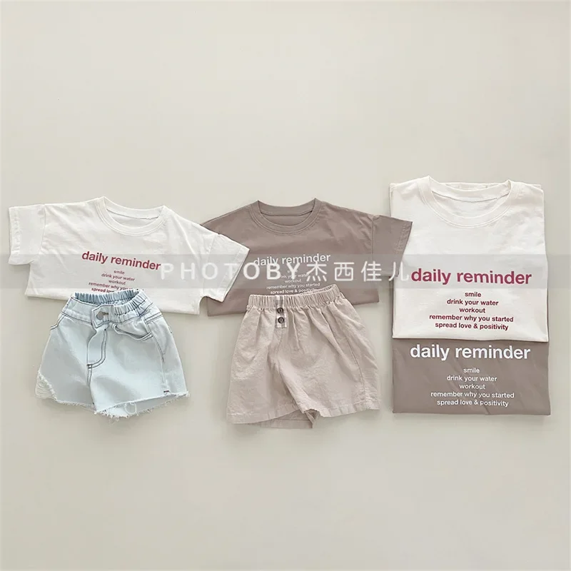 캐주얼 반팔 티셔츠, 부모 자녀 매칭 의상, 유니섹스 패션, 한국 스타일, 문자 인쇄 디자인, 여름