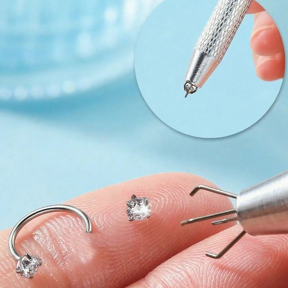 18G 2pcs Horseshoe Nose Rings Studs With 1pc Piercing Taper Ball Grabber Stainless Steel Double Cubic Zirconia Nose Studs