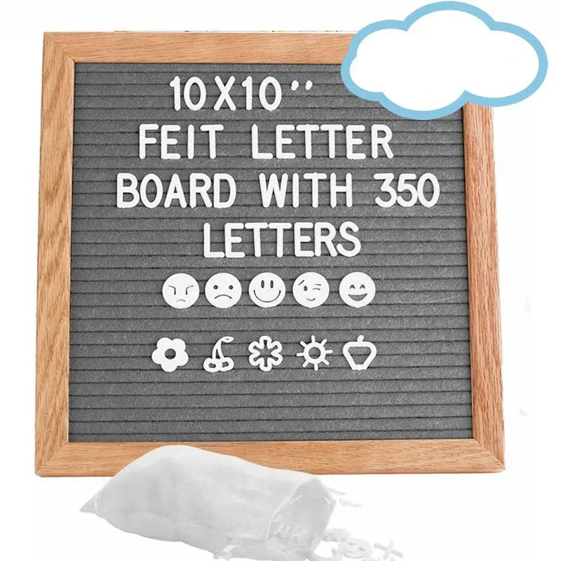Square Felt Letterboard with Drawstring Bag, Oak Wood Message Board, 460 Plastic Letters Easel, Home Decor, 10x10 Inch, 1Pc