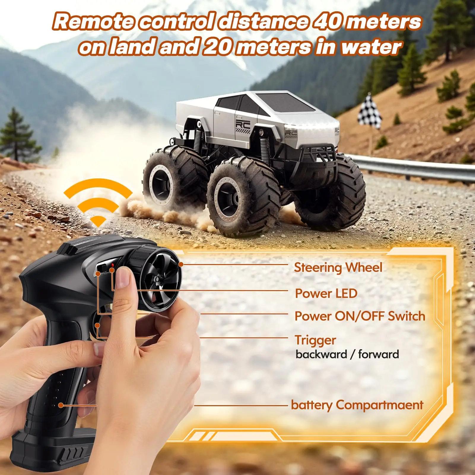 Camion RC 4WD Amphibie Tout Terrain - Batterie Lithium - Argent