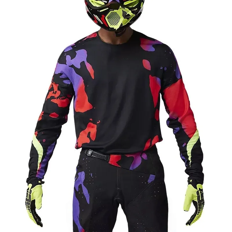 얇고 통기성이 좋은 긴팔 밀크 실크 오토바이 티셔츠, 오프로드 산악 라이딩 레이싱 슈트, 오토바이 장비