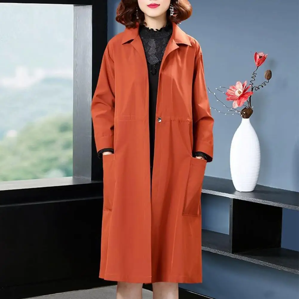 

Fall Winter Outerwear Stylish Knee-length Trench Coat Women's Fall/winter Fashion with Turn-down Collar Single Button Closure
