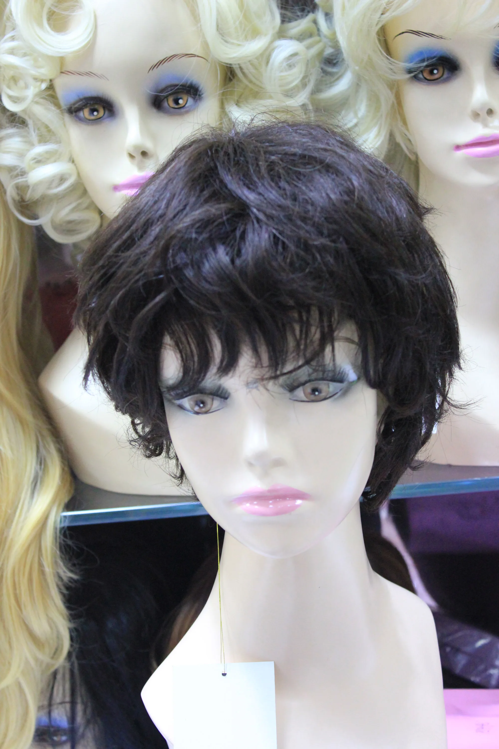 Black Human Hair Wig Short Natural Wave Natural Pixie Cut Wig With Bangs