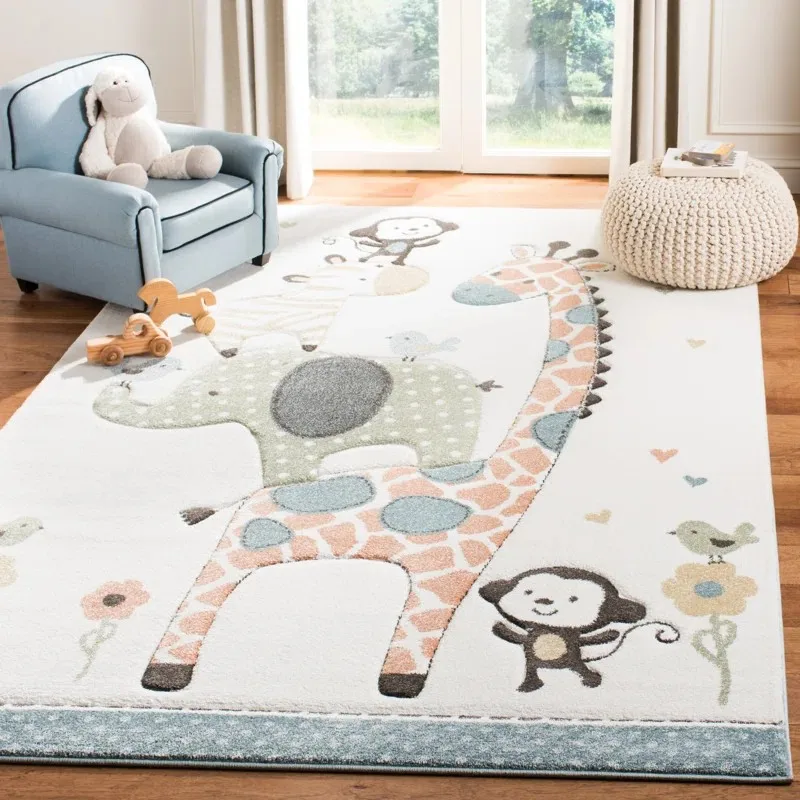 Animal Safari Washable Rug Kids Area Rug for Nursery Playroom Kid Room Carpet Stain Resistant Floor Mat Non-Slip Mat Living Room 2