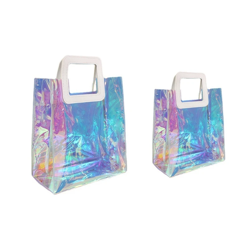 

Clear Tote Bag Rainbow Shopping Bag Multi-Use Big Capacity Shoulder Handbag for Work Gym Sports Travel Beach