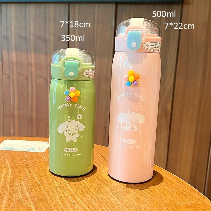 Kawaii Stainless Steel Water Bottle For Children Thermos Cute Insulated  KoreanThermal Cup For Hot Cold Drink Tea Milk 350/500ml