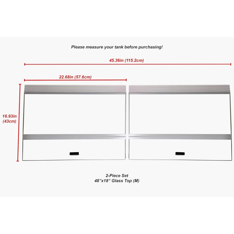 H2Pro Glass Canopy 2Piece Set for Perfecto 70/75/90/110 Gallon 48x18 Aquarium Fish Tank (Eachpiece Measure 22.68 x 16