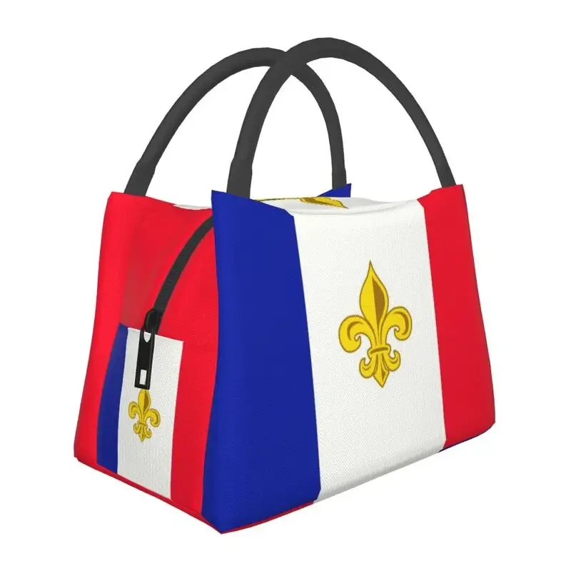 

France Flag Fleur De Lis Insulated Lunch Bag for Women Resuable French Lily Flower Cooler Thermal Bento Box Beach Camping Travel