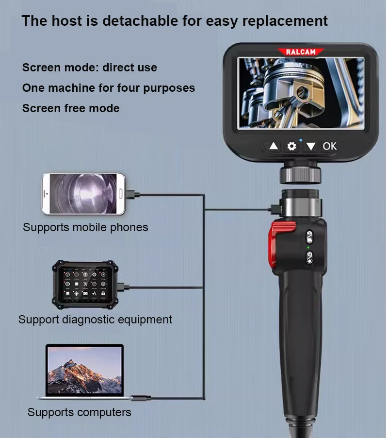

Newest 6.2/8.5mm Articulating Borescope 2.0MP HD 4.3" IPS LCD Endoscope Automotive Inspection Camera with Two-Way for Android PC