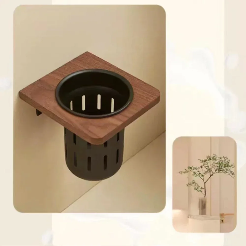 Walnut Metal Toilet Brush Holder Wall Mounted no dead Toilet Brush Storage Rack Bathroom Shelf Toilets Set Accessories