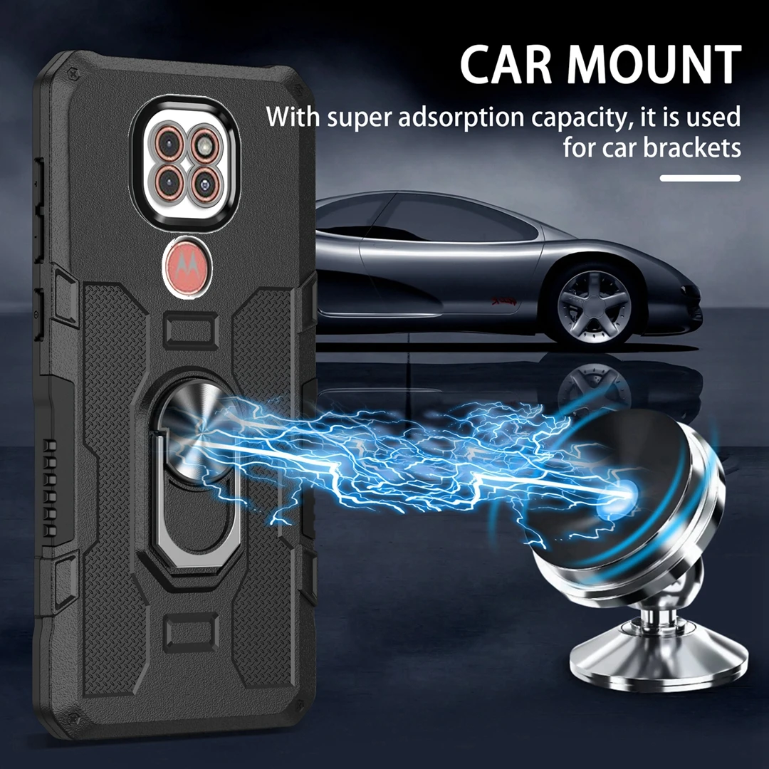 Magnetic Ring Stand Holder Shockproof Armor Phone Case with Silicone Bumper Back Cover