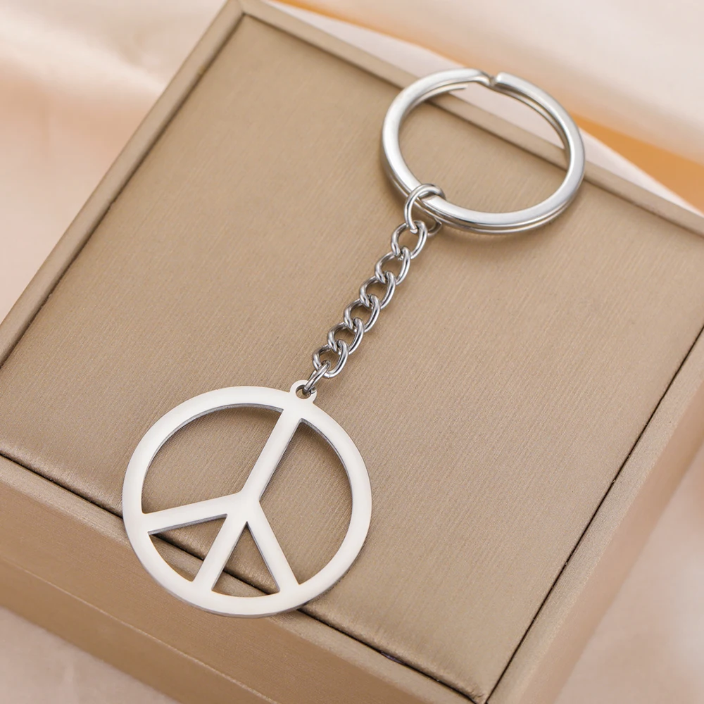 Dawapara Friedenszeichen Symbol Schlüsselanhänger Edelstahl Friedensliebe Glück Schlüsselanhänger Minimalismus Modeaccessoires – Detail 17