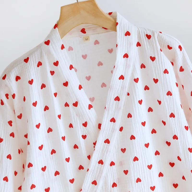 Cute Sweet Love Heart Printed Spring and Summer Pajama Girl Sleepwear Robes Cotton Pajama Night Dress Night Wears for Women