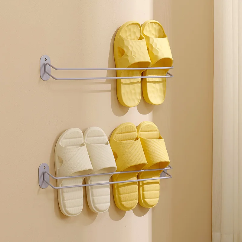 Wall Mounted Shoe Rack Slippers Drain Storage Rack Shelf Punch Free