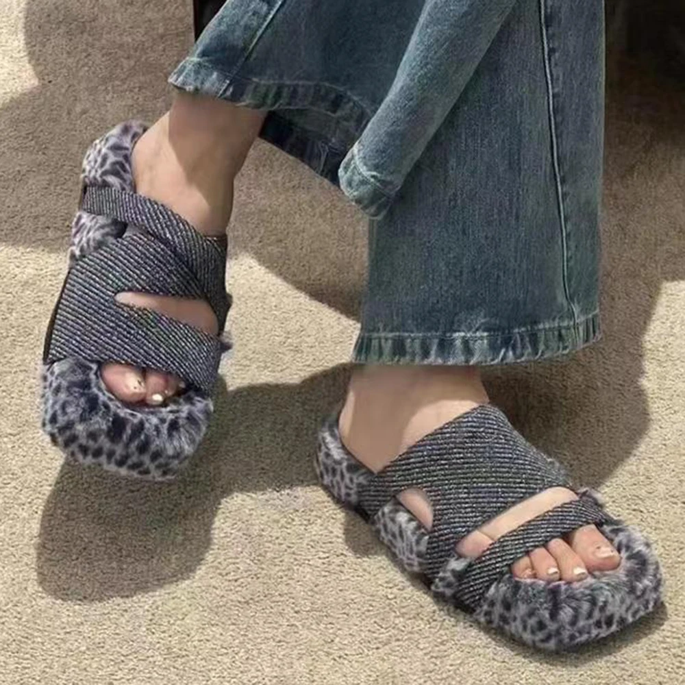 

Winter Women's Slippers Thick-bottom Fur Furry Slippers for Home Soft Platform Shoes 2022 Indoor House Warm Cotton Slides ks570