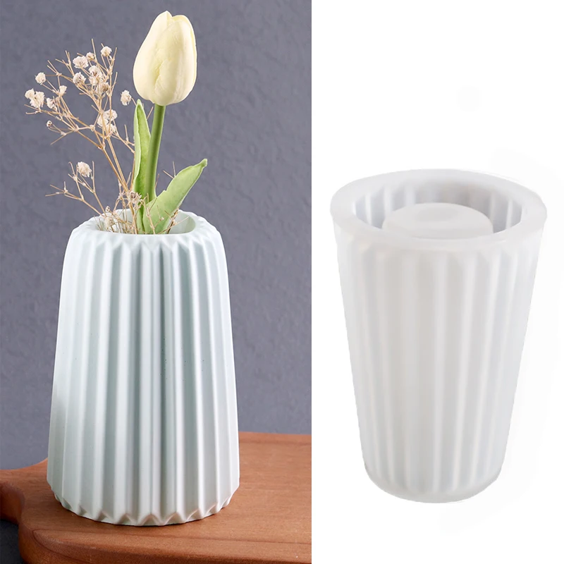 

Concrete Vase Silicone Mold Plaster Epoxy Resin Nordic Style Stripe Flower Pot Injection Clay Molds Gardening Decor Gifts
