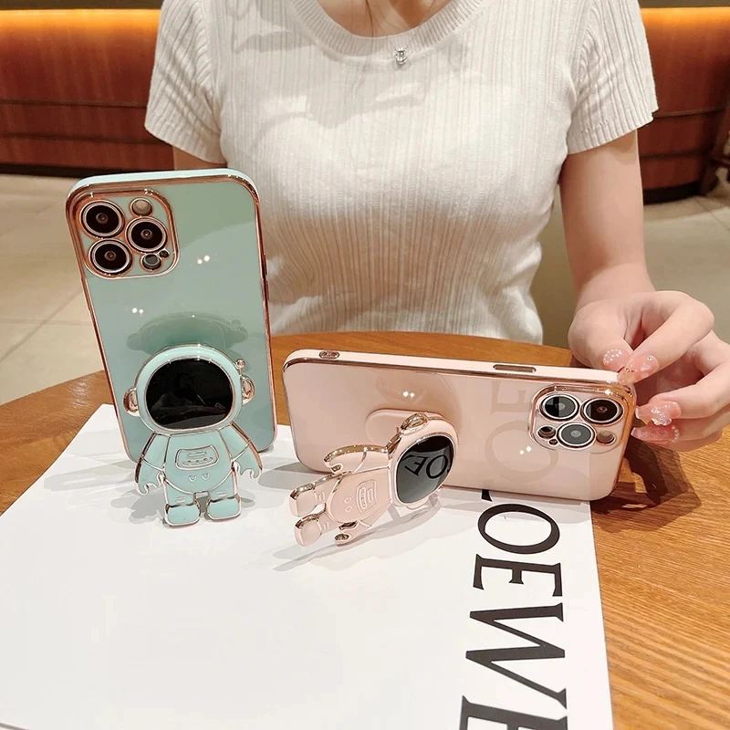 Luxury Plated Space Astronaut Ring Holder Phone Case Cover
