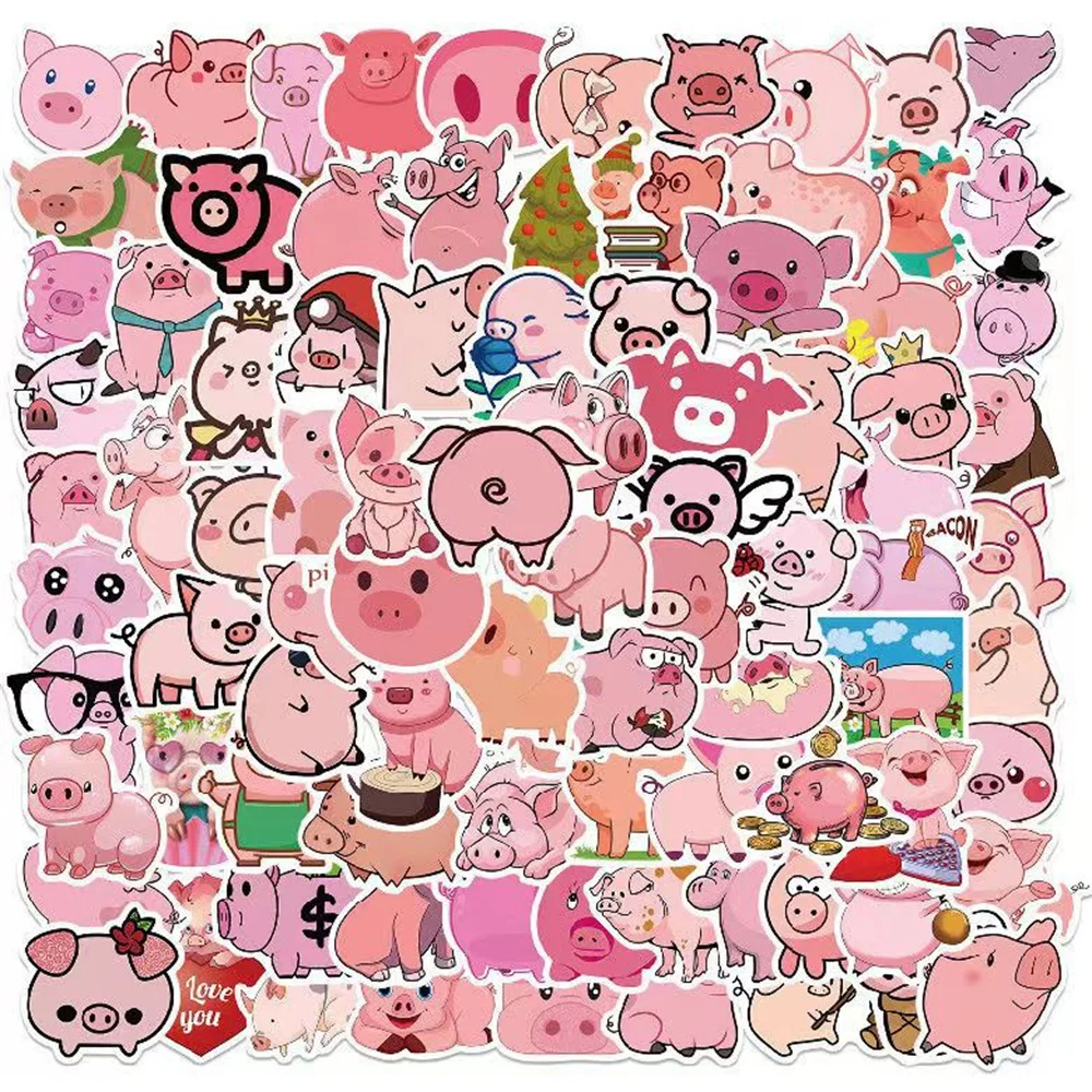 

10/30/50PCS New Pink Pig Animal Sticker Pack Cartoon Creative Animation iPad Luggage Table Chair Decoration Waterproof Wholesale