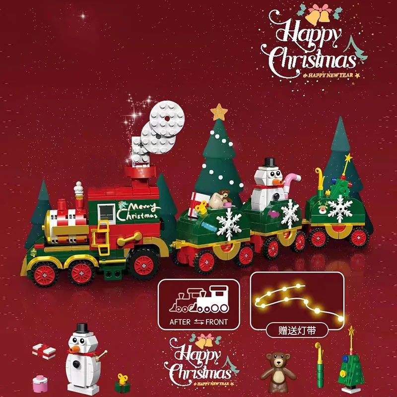 

2023 City Creative Winter Village Christmas Train Santa Snowman Elk Desktop Ornament Building Blocks Bricks Toys Gifts