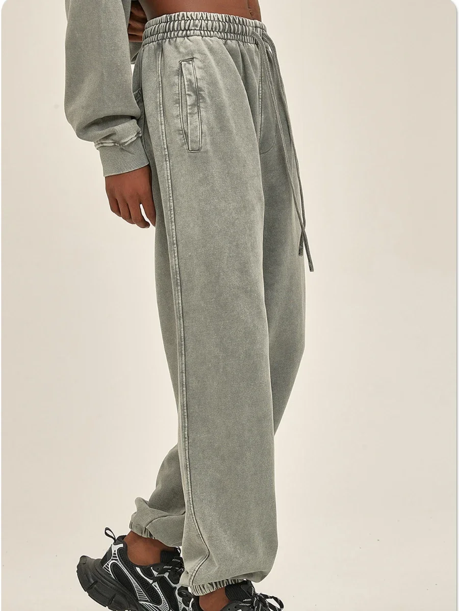 Bornladies  Women's Loose Thickened Pants Street Fashion Label Wax Dyed Vintage Sanitary Pants Elastic Waist Warm Ankle Pants