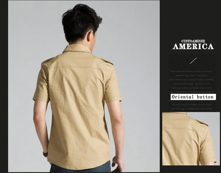 2022 Mens Summer New Men's Military Short Sleeved Shirt Loose Large Shirt Men's Summer Slim Short Sleeved Shirt Green Khaki mens black short sleeve shirt