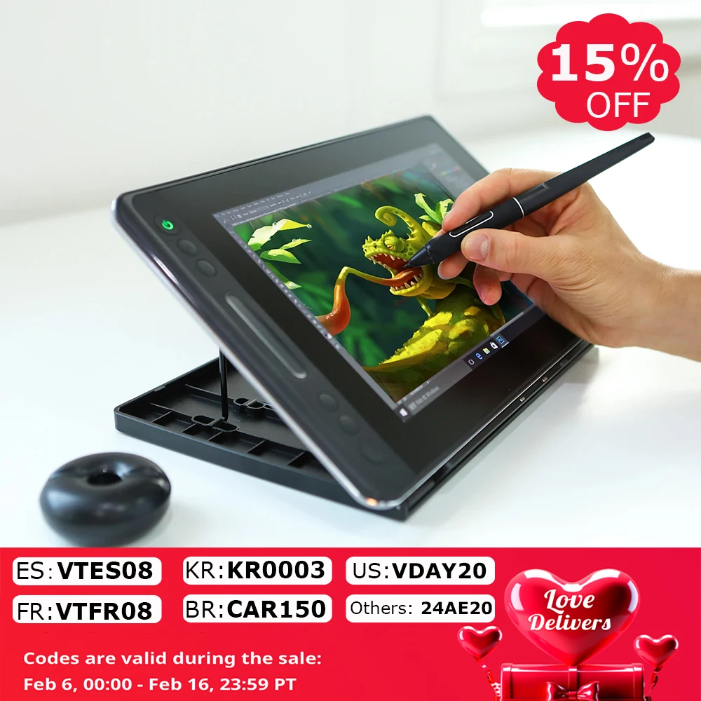 HUION Kamvas Pro 12 그래픽 태블릿 화면 120% sRGB 틸트 지지대 스타일러스, 배터리 프리 드로잉 펜 디스플레이 모니터, 11.6 인치