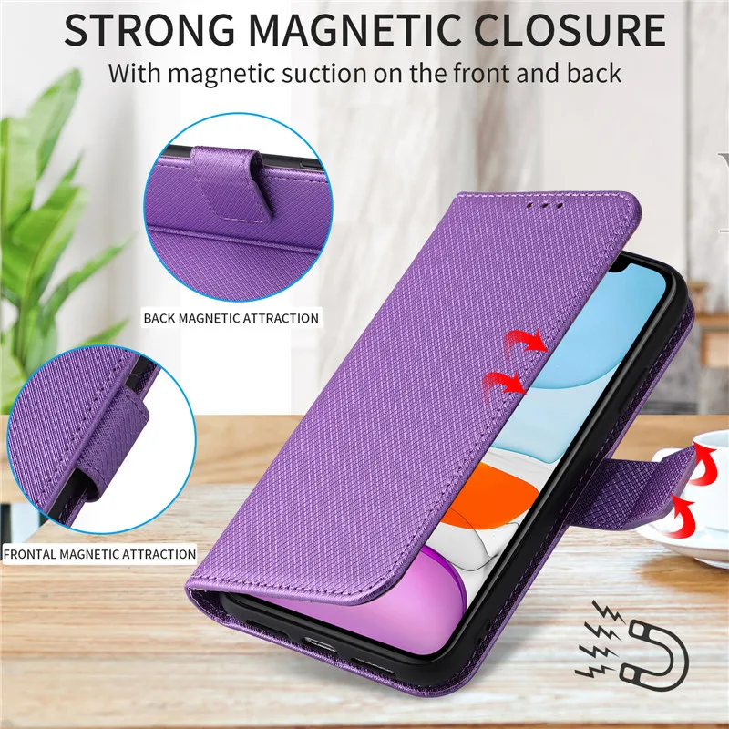 Diamond Leather Wristlet Wallet Case with 3 Card Slots and Wrist Strap - Flip Cover Design