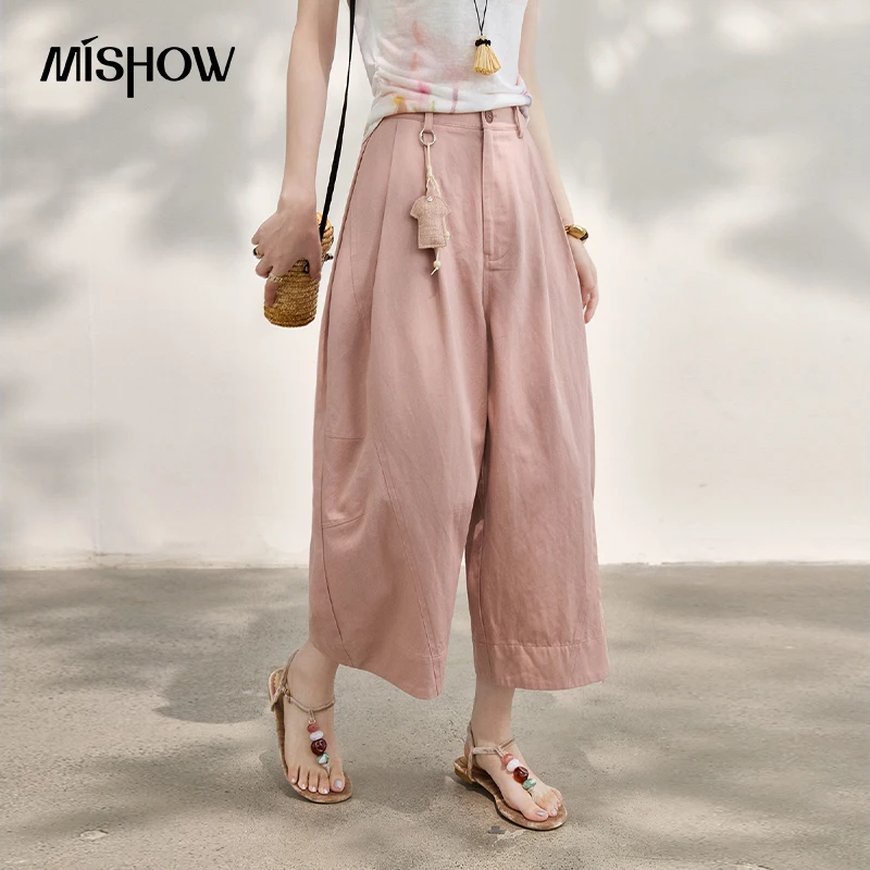MISHOW Fashion Pink Elegant Draped Cropped Pants 2026 Summer Casual Pocket Loose Minimalist Palazzo Pants For Women MXF25K1296 MISHOW Fashion Pink Elegant Draped Cropped Pants 2026 Summer Casual Pocket Loose Minimalist Palazzo Pants For Women MXF25K1296