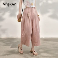 MISHOW Fashion Pink Elegant Draped Cropped Pants 2026 Summer Casual Pocket Loose Minimalist Palazzo Pants For Women MXF25K1296