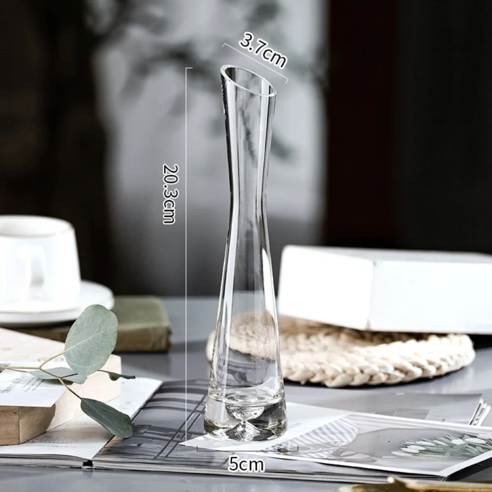 Creative European Style Transparent Glass Slanted Mouth Artistic Simple Vase Hydroponics Plant Flower VaseTable Home Decor 4