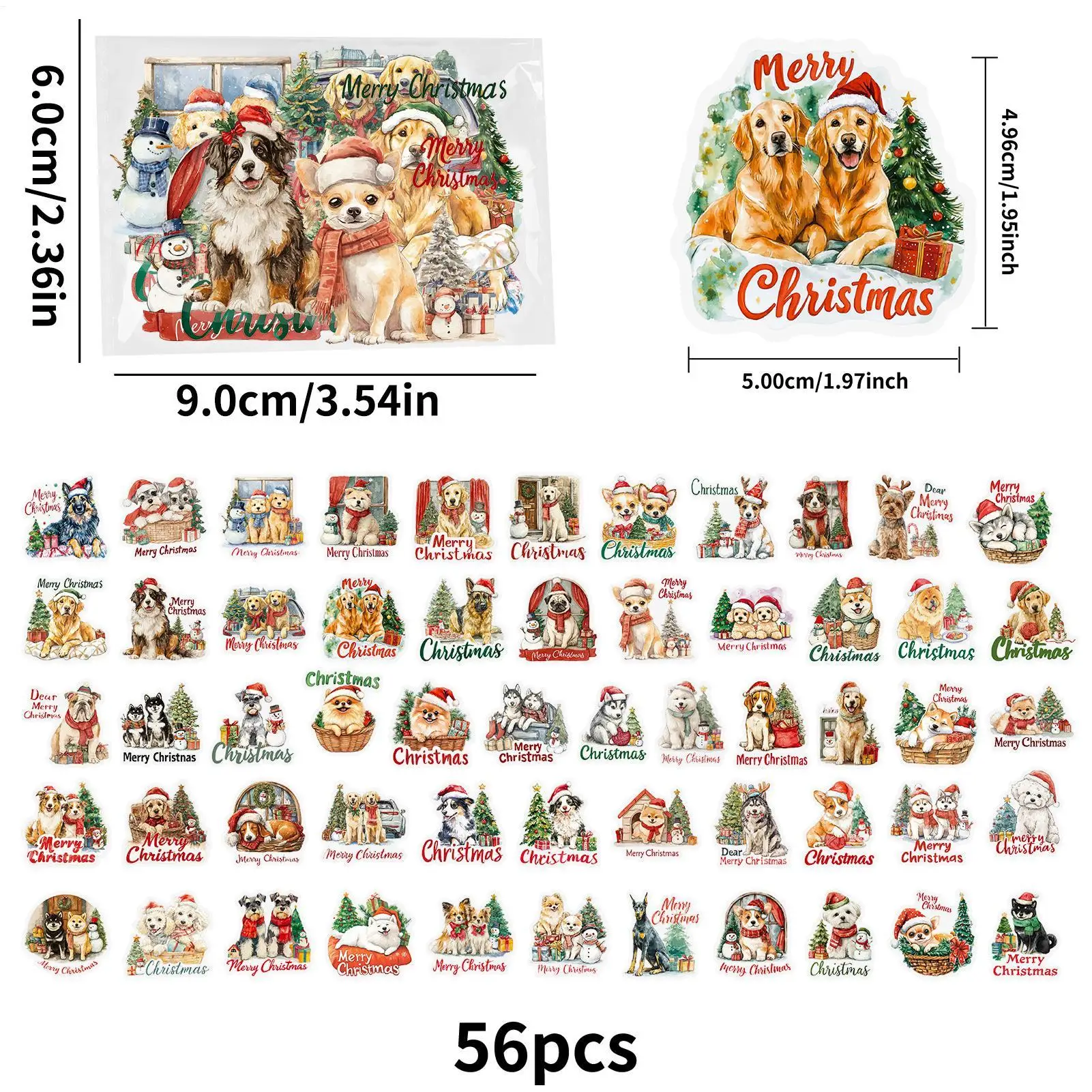 Christmas Craft Stickers 56 Pieces Dog Theme Decor Art Supplies Christmas Theme Stickers For Phone Case Scrapbook Indoor Outdoor