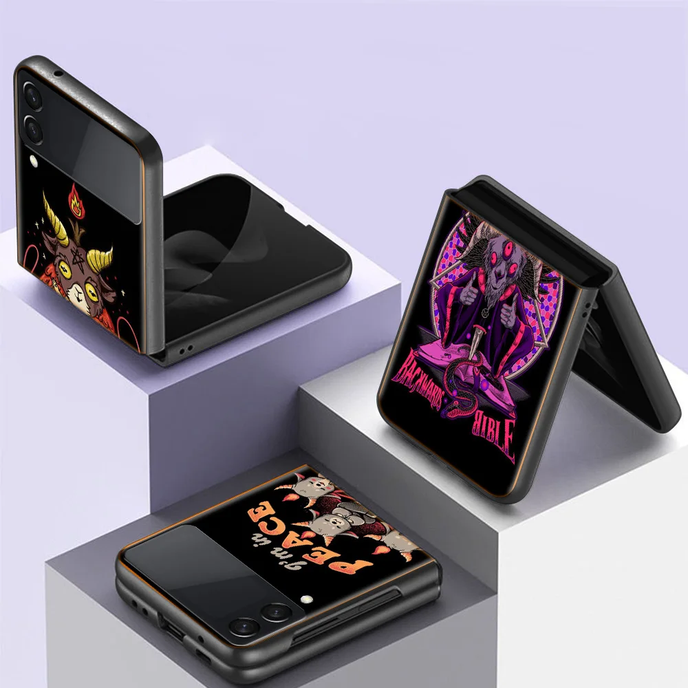 Cute Hell Hail Satan Evil Phone Case Per Samsung Galaxy Z Flip 3 4 Z Flip 5G Cover Rigida Antiurto Z Flip 3 5G Z Flip 4 5G Tpu P