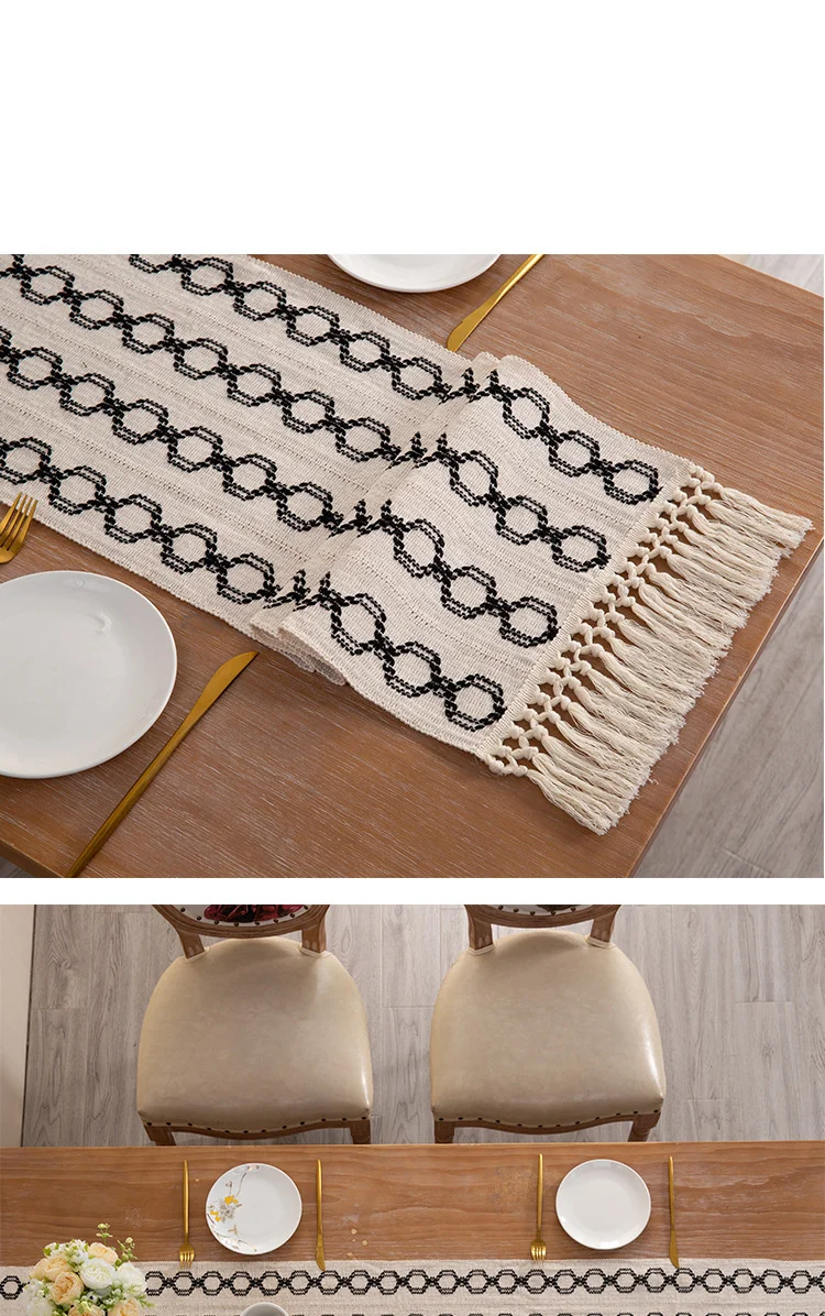 Nouveau drapeau de table tissé en coton, décoration assortie de couleur de gland, nappe longue bande, armoire à chaussures, armoire d'entrée_voghion.com