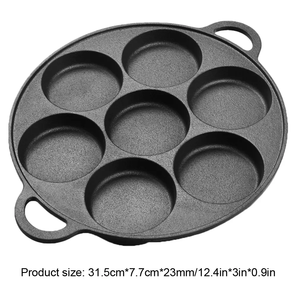 3-7Hole Frying Pot Cast Iron Skillet Omelet Pan Non-Stick Egg Pancake Steak Pan Kitchen Cooking Ham Breakfast Maker Cookware
