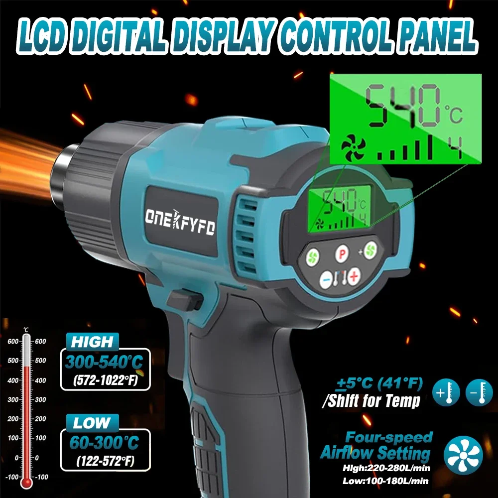 540℃ Cordless Heat Hot Air Gun 4 Gears Wind Speed LED Display Temperature Adjustment Cordless Heat Gun for Makita 18V Battery 2