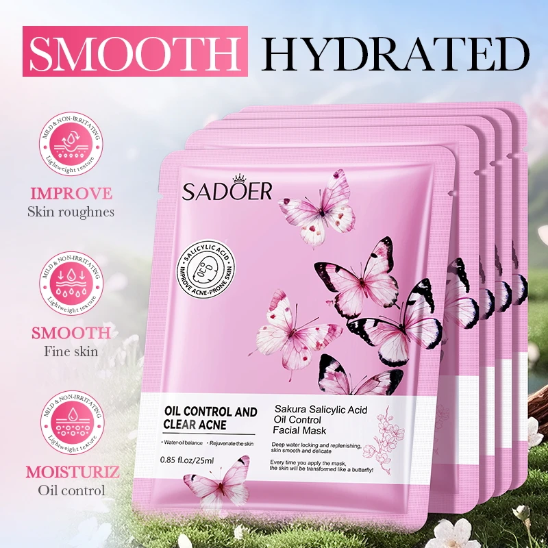 SADOER Sakura Salicylic Acid Face Mask Moisturizing Anti Acne Hydrating Oil Control Anti-Aging Facial Masks Sheet Mask Skin Care