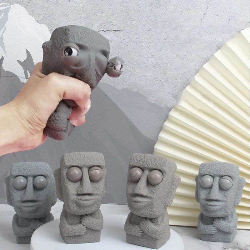 Stone man Releases Stress Toy Slowly Rebounds Soft Moai Statue Squeeze Eyes Interested Expression Relaxes Stress Children's Gift 4