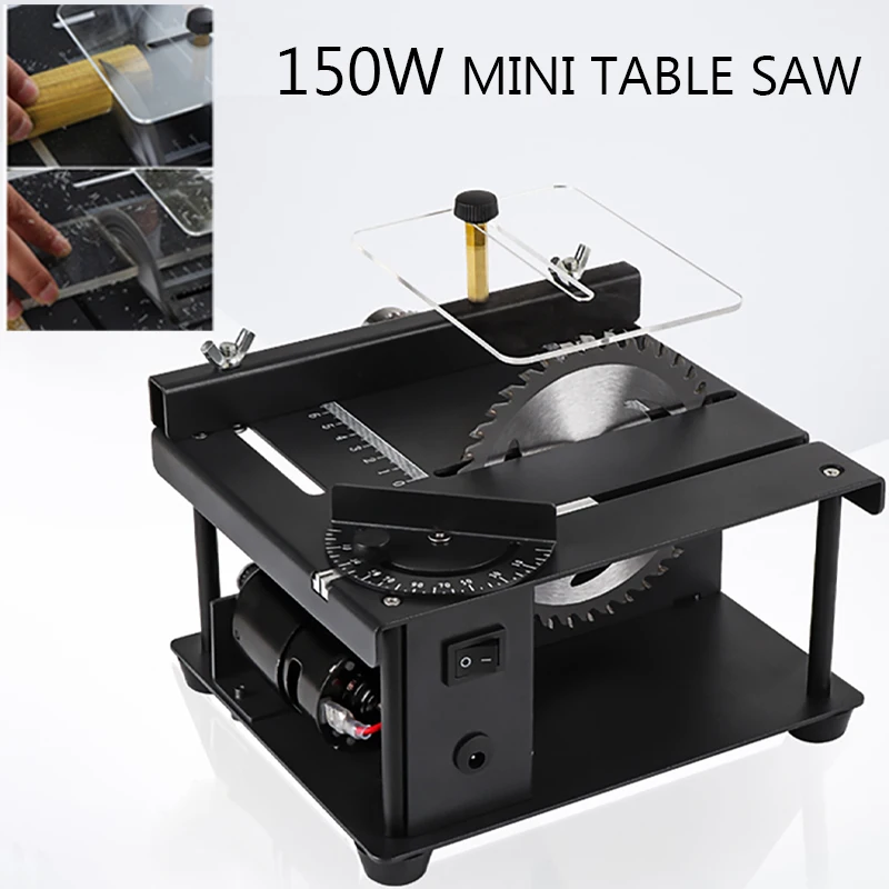 Multifunctional Mini Table Saw DC Woodworking Sliding Table Saw Jade Handmade DIY Crafts Cutting Machine Angle Cut Tools 150W