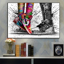 Impression d'affiche de baskets de marque de marée de graffiti, art de mur, peinture sur toile, art pop moderne, peinture décorative à la maison, décor de salon